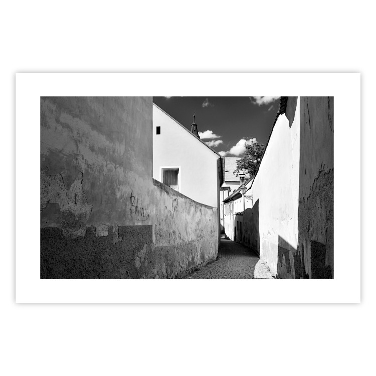 Poster Narrow alley - black and white urban street scene against architectural backdrop 115003 additionalImage 25
