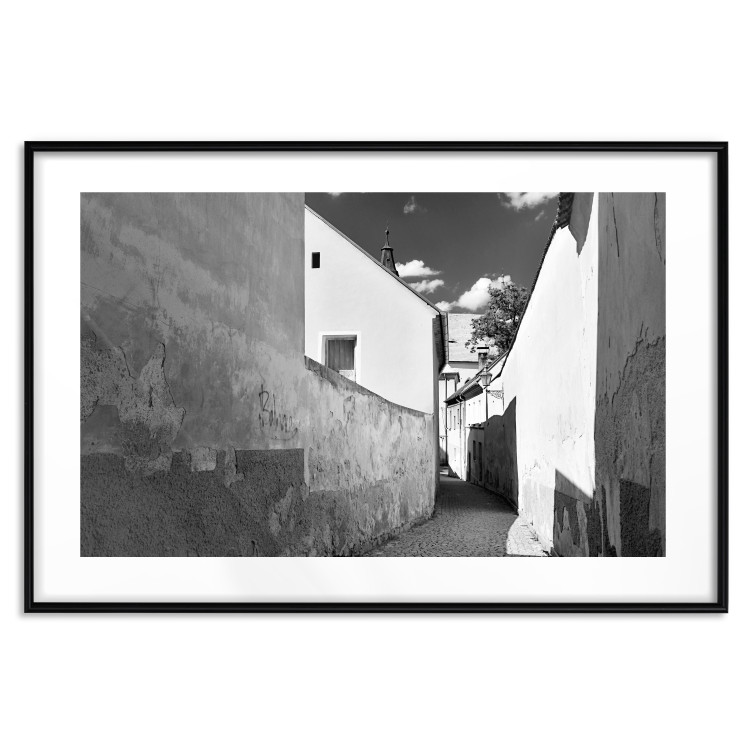 Poster Narrow alley - black and white urban street scene against architectural backdrop 115003 additionalImage 17
