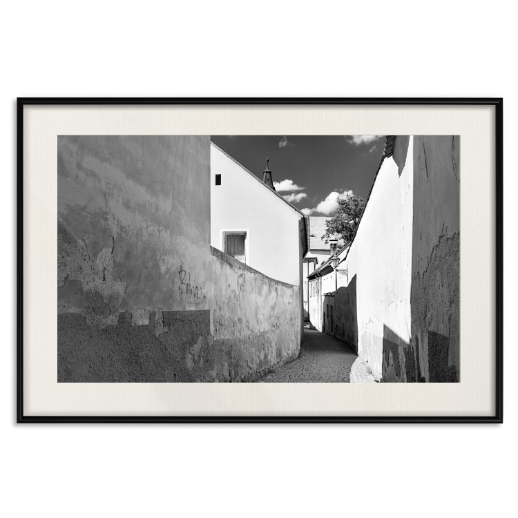 Poster Narrow alley - black and white urban street scene against architectural backdrop 115003 additionalImage 18