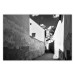 Poster Narrow alley - black and white urban street scene against architectural backdrop 115003