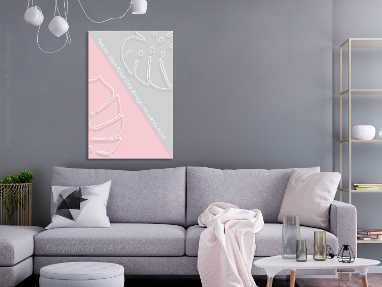 Canvas Leaves on a twill - pastel illustration with monstera and inscriptions 122903 additionalImage 3