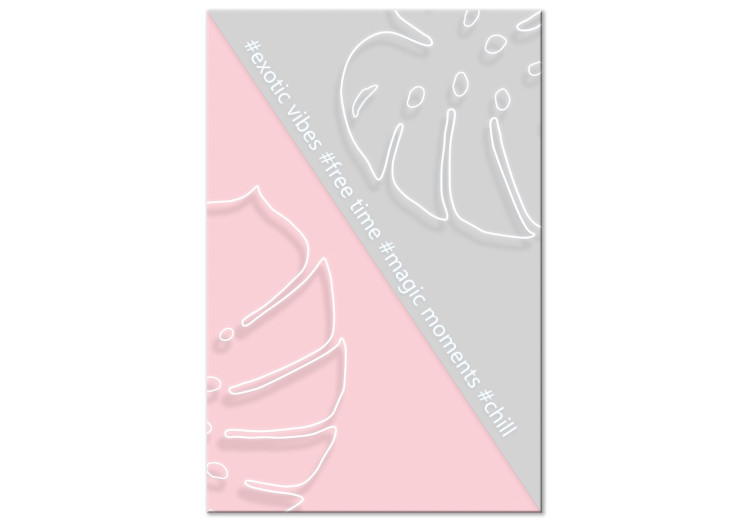 Canvas Leaves on a twill - pastel illustration with monstera and inscriptions 122903