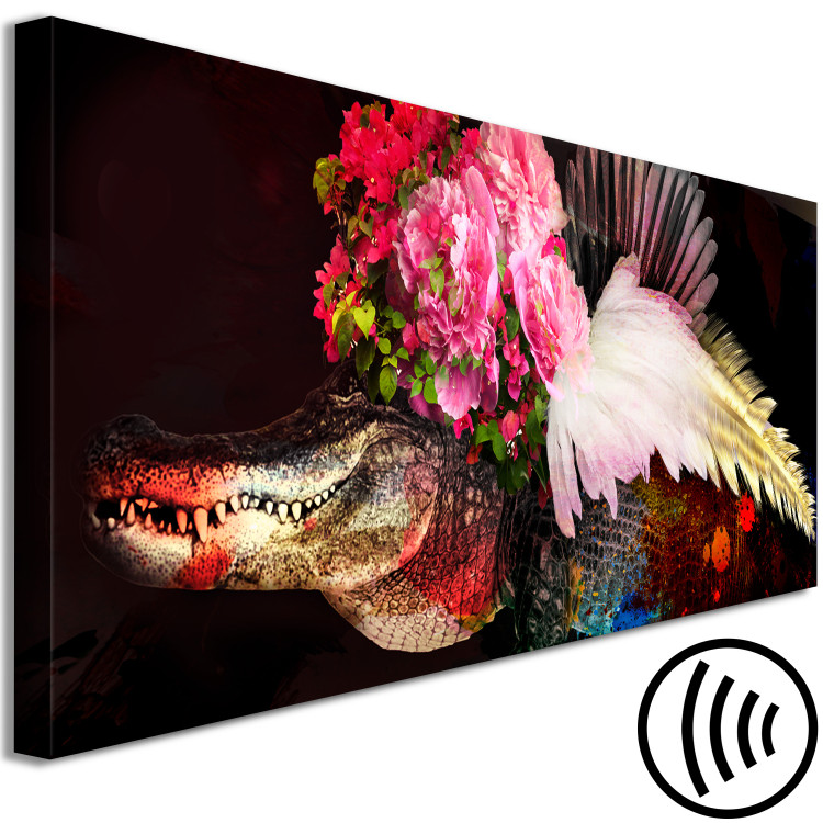 Canvas Print The Bride (1-part) narrow - abstraction with a crocodile and flowers 127503 additionalImage 6