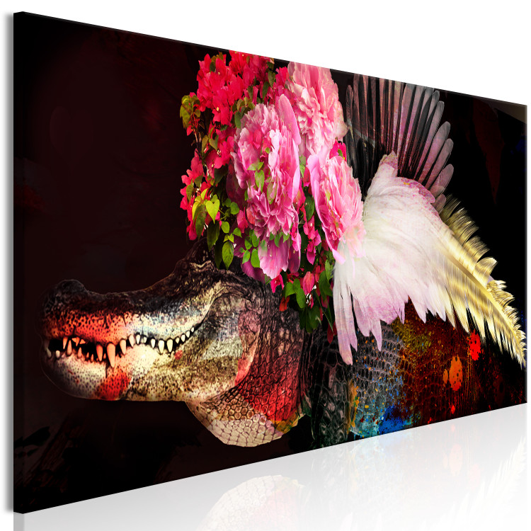 Canvas Print The Bride (1-part) narrow - abstraction with a crocodile and flowers 127503 additionalImage 2
