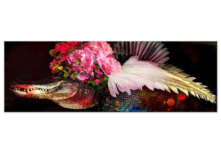 Canvas Print The Bride (1-part) narrow - abstraction with a crocodile and flowers 127503