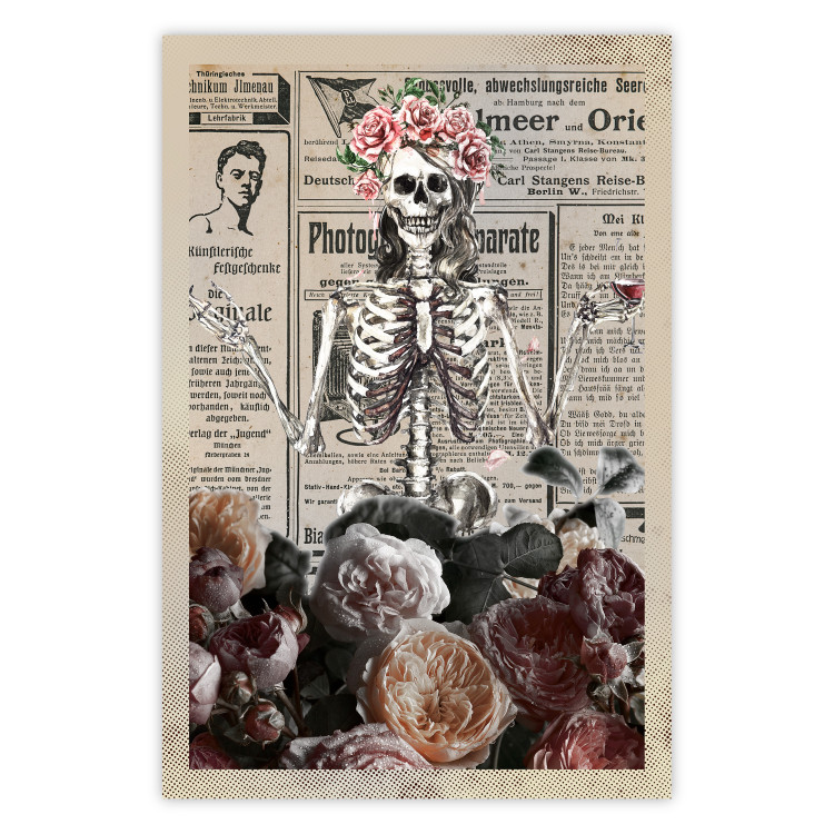 Poster Death and Wine - abstraction with character among flowers and text in the background 129103