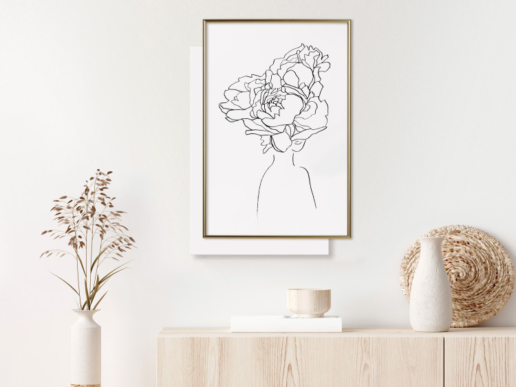 Wall Poster Above Flowers - abstract line art of a woman with flowers in her hair 132203 additionalImage 10