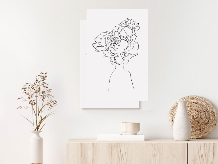 Wall Poster Above Flowers - abstract line art of a woman with flowers in her hair 132203 additionalImage 5