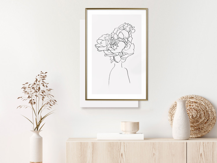 Wall Poster Above Flowers - abstract line art of a woman with flowers in her hair 132203 additionalImage 13