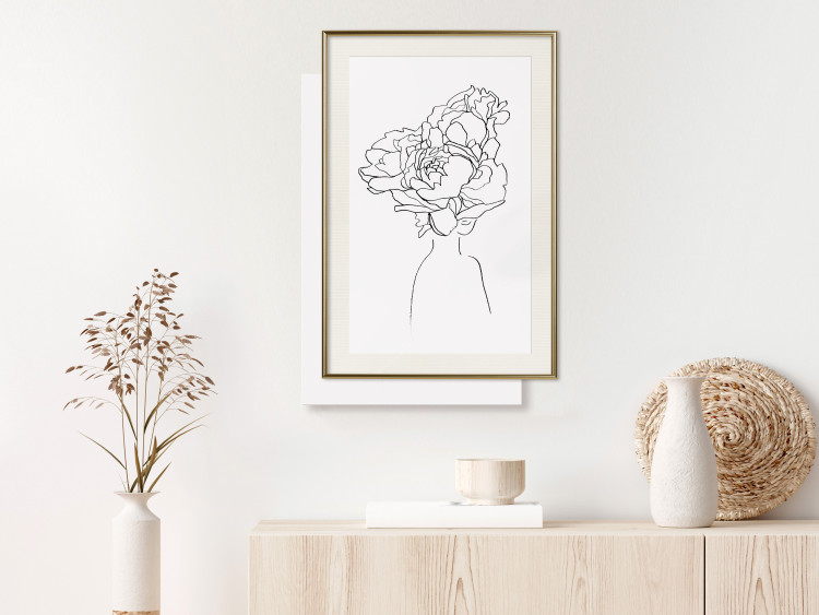 Wall Poster Above Flowers - abstract line art of a woman with flowers in her hair 132203 additionalImage 22