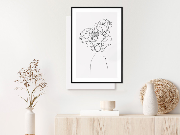 Wall Poster Above Flowers - abstract line art of a woman with flowers in her hair 132203 additionalImage 23