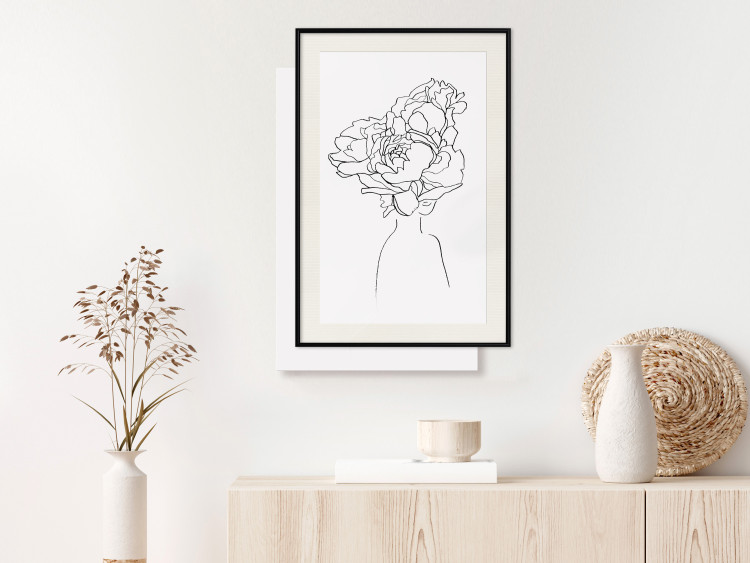 Wall Poster Above Flowers - abstract line art of a woman with flowers in her hair 132203 additionalImage 24