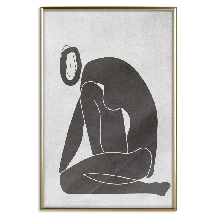 Poster Figure in Contemplation - dark silhouette of a kneeling woman on a gray background 134203 additionalImage 17