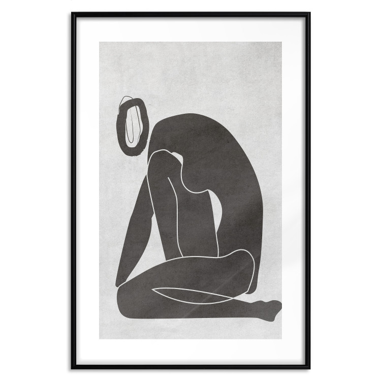 Poster Figure in Contemplation - dark silhouette of a kneeling woman on a gray background 134203 additionalImage 15
