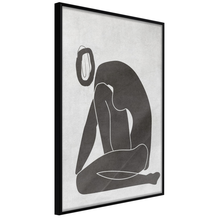 Poster Figure in Contemplation - dark silhouette of a kneeling woman on a gray background 134203 additionalImage 11
