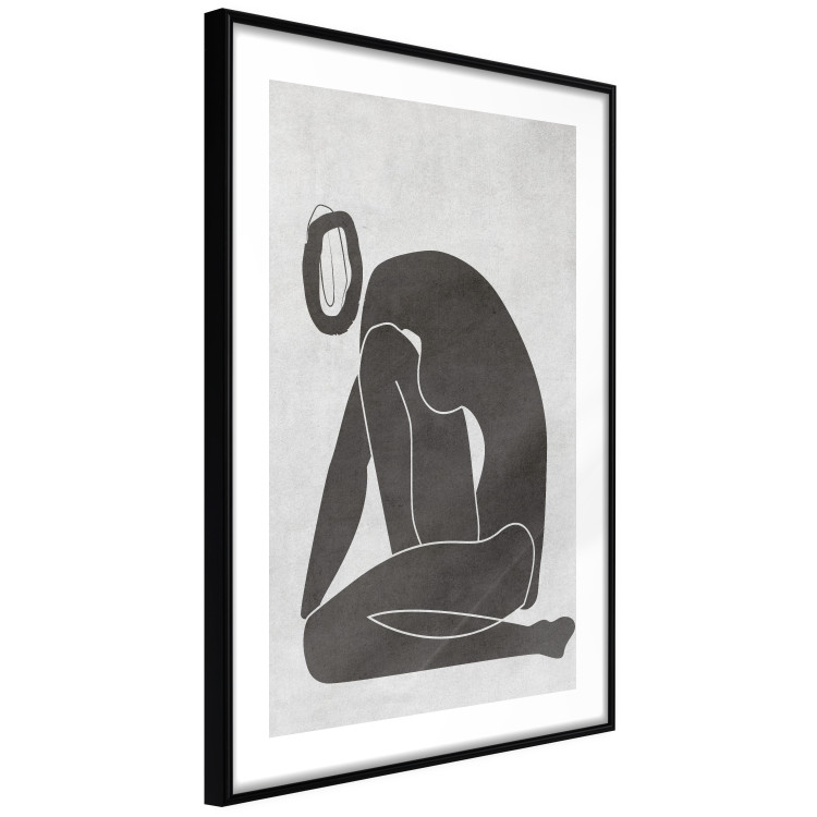 Poster Figure in Contemplation - dark silhouette of a kneeling woman on a gray background 134203 additionalImage 6