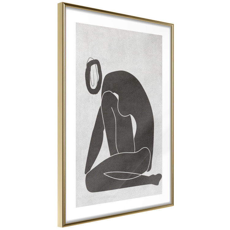 Poster Figure in Contemplation - dark silhouette of a kneeling woman on a gray background 134203 additionalImage 7