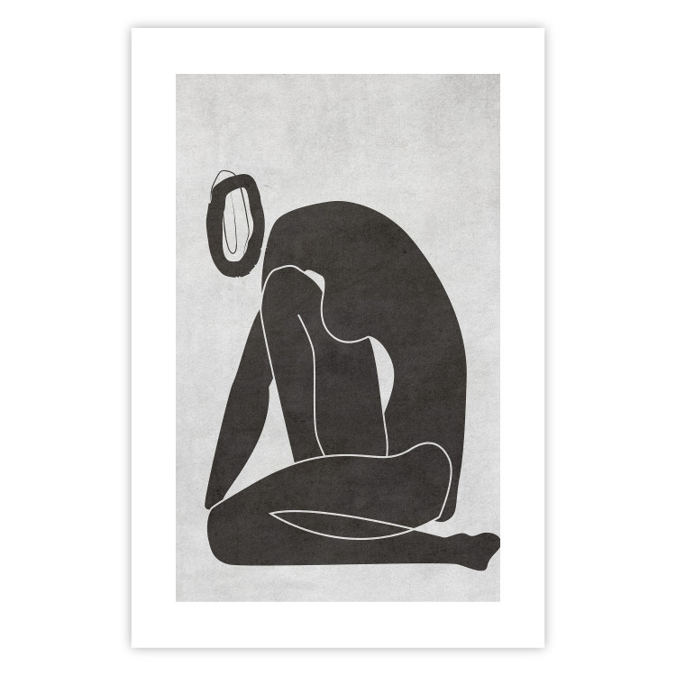 Poster Figure in Contemplation - dark silhouette of a kneeling woman on a gray background 134203 additionalImage 19