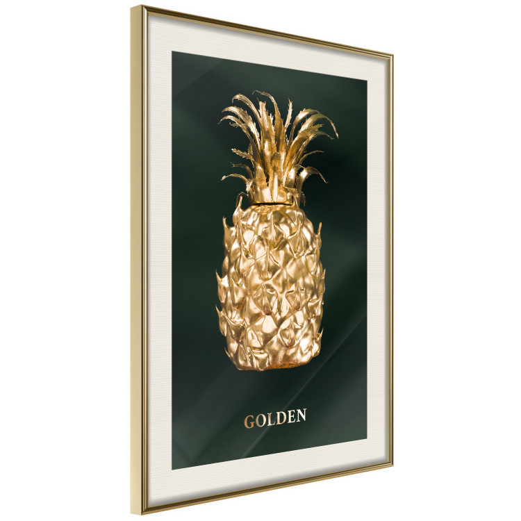 Poster Golden Exoticism - golden pineapple composition on a dark green background 135603 additionalImage 7