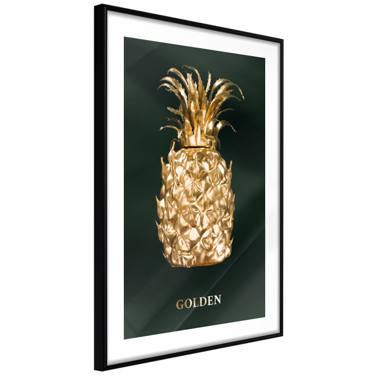Poster Golden Exoticism - golden pineapple composition on a dark green background 135603 additionalImage 8