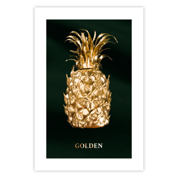 Poster Golden Exoticism - golden pineapple composition on a dark green background 135603 additionalImage 20