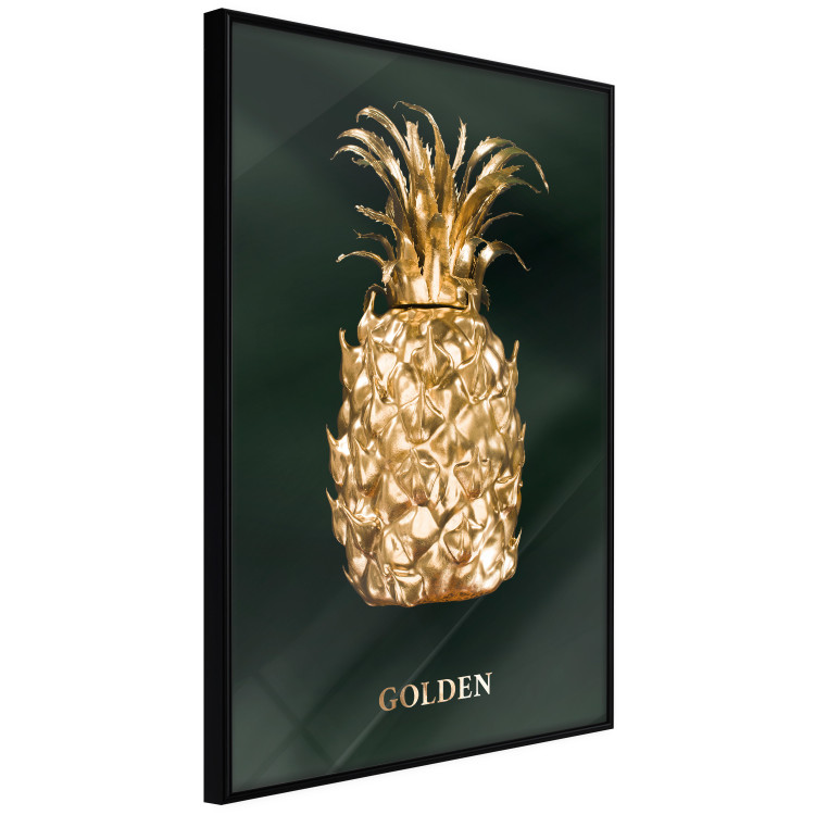 Poster Golden Exoticism - golden pineapple composition on a dark green background 135603 additionalImage 9