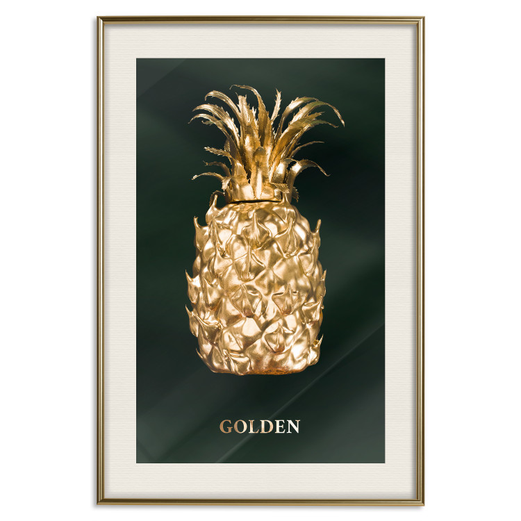 Poster Golden Exoticism - golden pineapple composition on a dark green background 135603 additionalImage 15