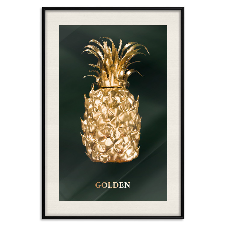 Poster Golden Exoticism - golden pineapple composition on a dark green background 135603 additionalImage 16