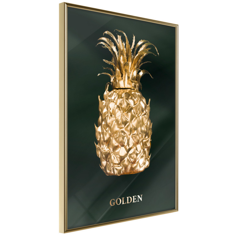 Poster Golden Exoticism - golden pineapple composition on a dark green background 135603 additionalImage 10