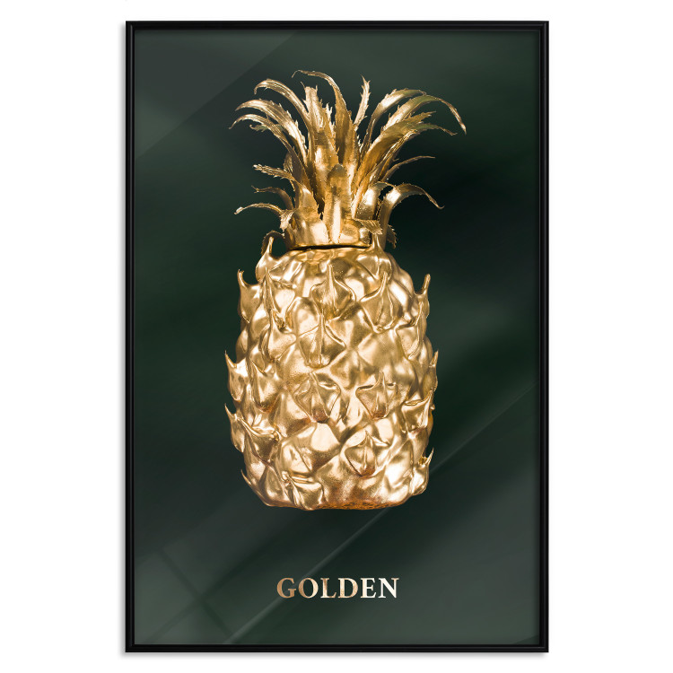 Poster Golden Exoticism - golden pineapple composition on a dark green background 135603 additionalImage 21