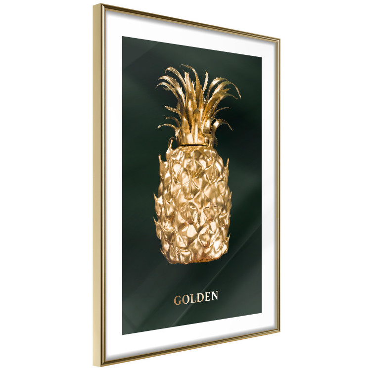 Poster Golden Exoticism - golden pineapple composition on a dark green background 135603 additionalImage 7