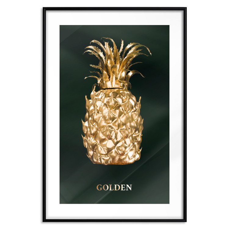 Poster Golden Exoticism - golden pineapple composition on a dark green background 135603 additionalImage 14