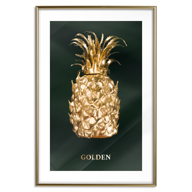 Poster Golden Exoticism - golden pineapple composition on a dark green background 135603 additionalImage 13
