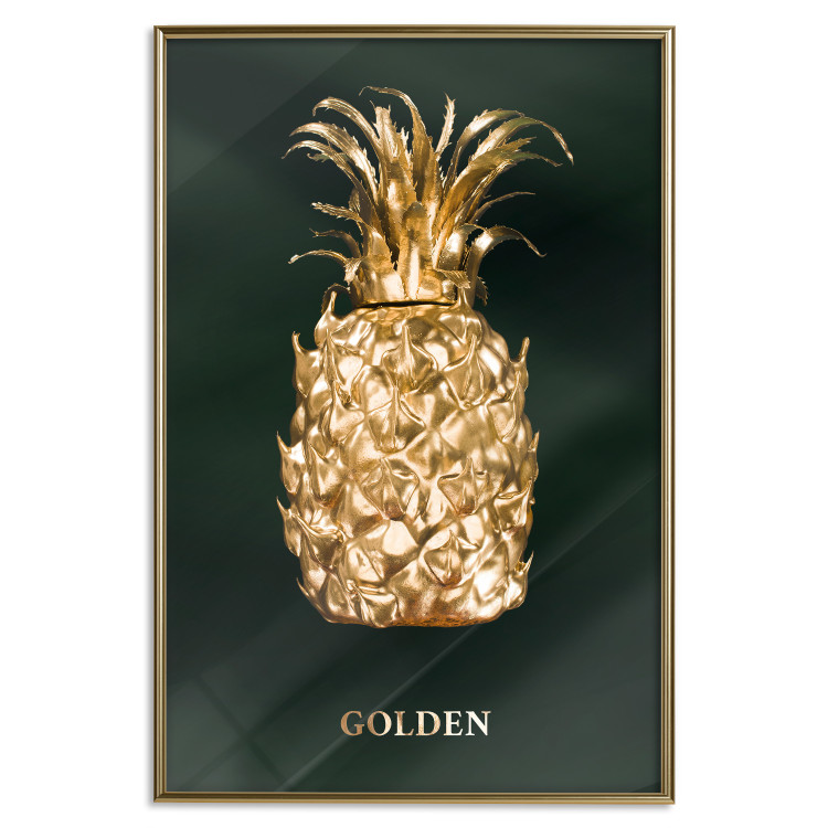 Poster Golden Exoticism - golden pineapple composition on a dark green background 135603 additionalImage 19