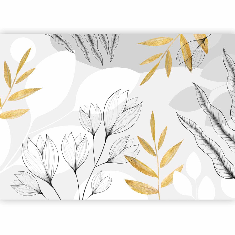 Photo Wallpaper Spring abstraction - leaves and flowers with golden elements 138803 additionalImage 1