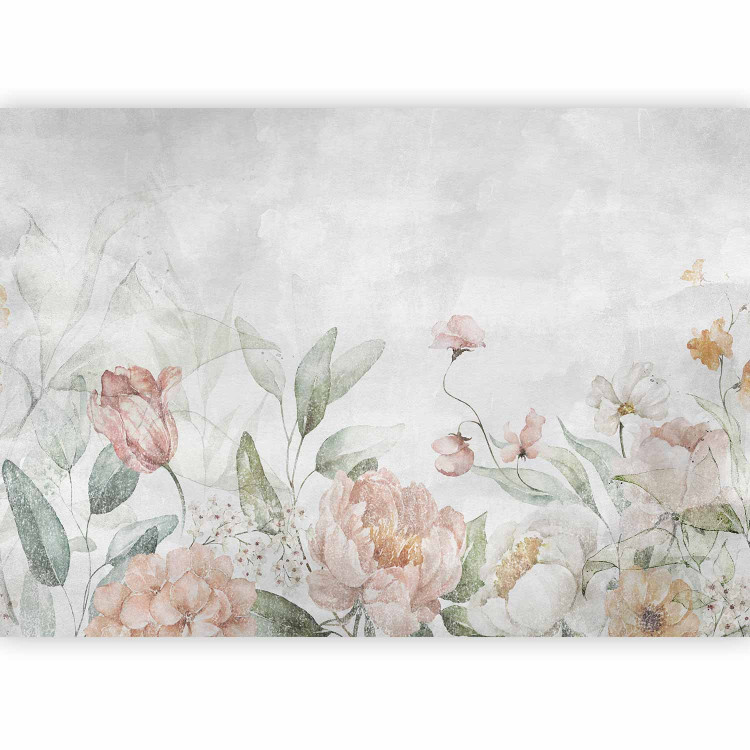 Wall Mural Mint glade - retro floral motif with flowers with grey background 142703 additionalImage 1