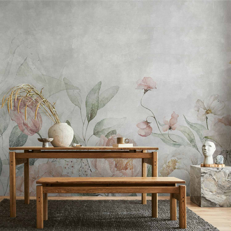 Wall Mural Mint glade - retro floral motif with flowers with grey background 142703 additionalImage 6