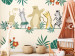 Wall Mural Dancing animals - monkey, hare, tiger, bear and zebra on yellow background 144603