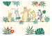 Wall Mural Dancing animals - monkey, hare, tiger, bear and zebra on yellow background 144603 additionalThumb 1