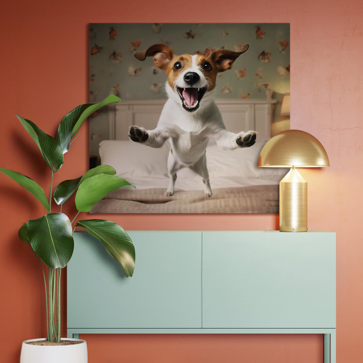 Canvas Print AI Dog Jack Russell Terrier - Joyful Animal Jumping From Bed Into Owner’s Arms - Square 150203 additionalImage 5