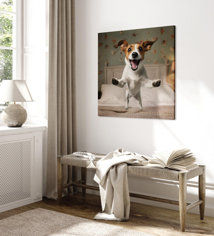 Canvas Print AI Dog Jack Russell Terrier - Joyful Animal Jumping From Bed Into Owner’s Arms - Square 150203 additionalImage 10