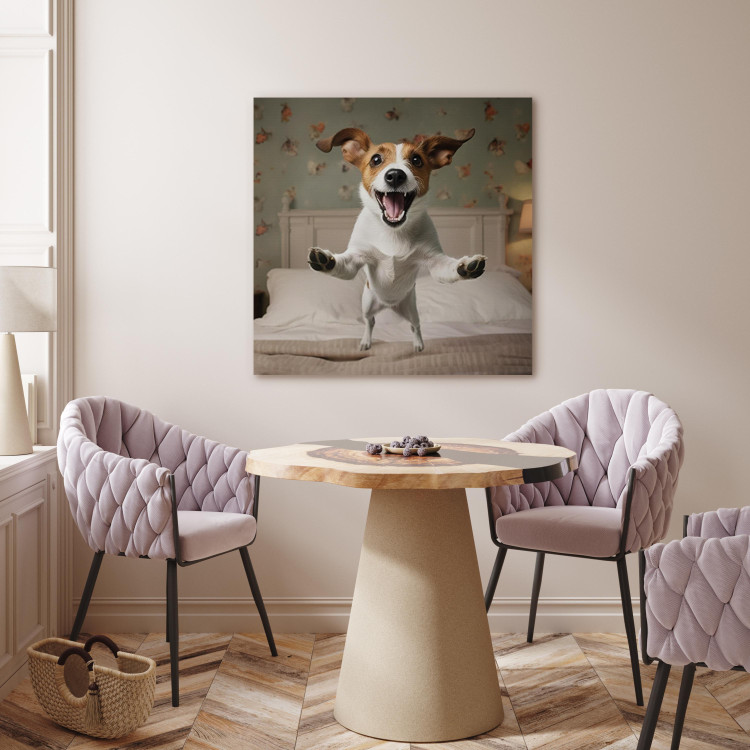 Canvas Print AI Dog Jack Russell Terrier - Joyful Animal Jumping From Bed Into Owner’s Arms - Square 150203 additionalImage 3