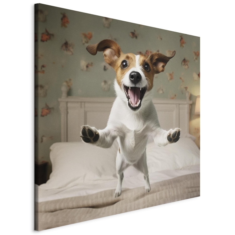Canvas Print AI Dog Jack Russell Terrier - Joyful Animal Jumping From Bed Into Owner’s Arms - Square 150203 additionalImage 2