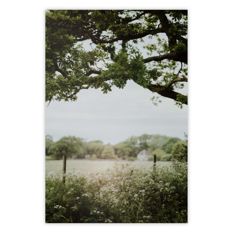 Wall Poster Sunny Day - Landscape of a Green Meadow Away From the City 150303