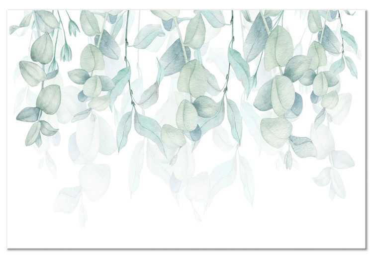 Canvas Art Print Pastel Vegetation - Green Leaves on Twigs on a White Background 150403