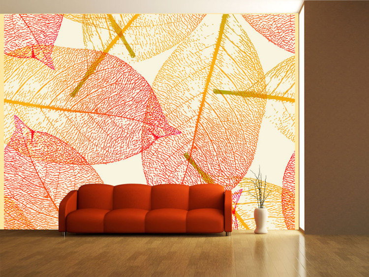 Photo Wallpaper Autumn Leaves - Abstraction with Colorful Leaves on a Solid Background 60803