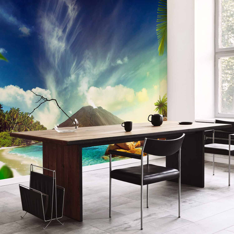 Wall Mural Tropical Motif - Landscape of the Beach above the Turquoise Water with a Volcano in the Background 61603 additionalImage 7