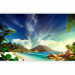 Wall Mural Tropical Motif - Landscape of the Beach above the Turquoise Water with a Volcano in the Background 61603 additionalThumb 1