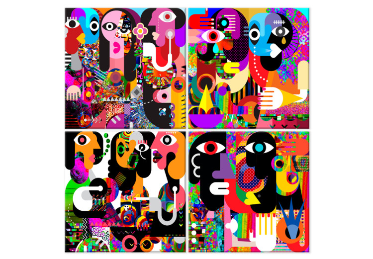 Canvas Art Print Art of Colorful Faces (4-part) - Modernist Style Figures 96103