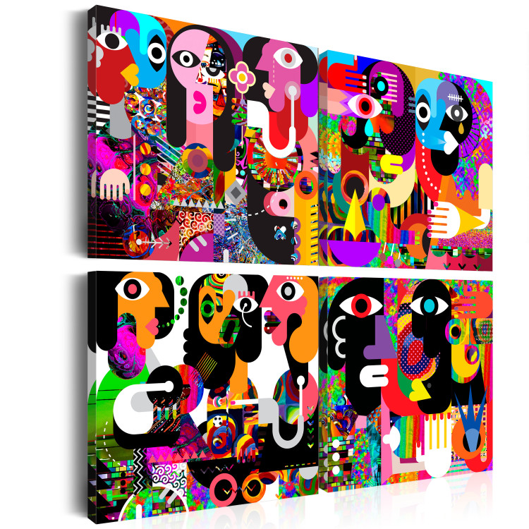 Canvas Art Print Art of Colorful Faces (4-part) - Modernist Style Figures 96103 additionalImage 2